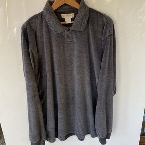 Men’s velour pullover shirt, grey, L one button placket machine wash